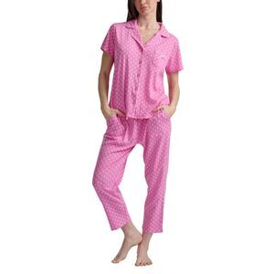 KAREN‎ NEUBURGER Notch Collar 2-piece Pajama Set M Pink White PJs Loungewear NWT